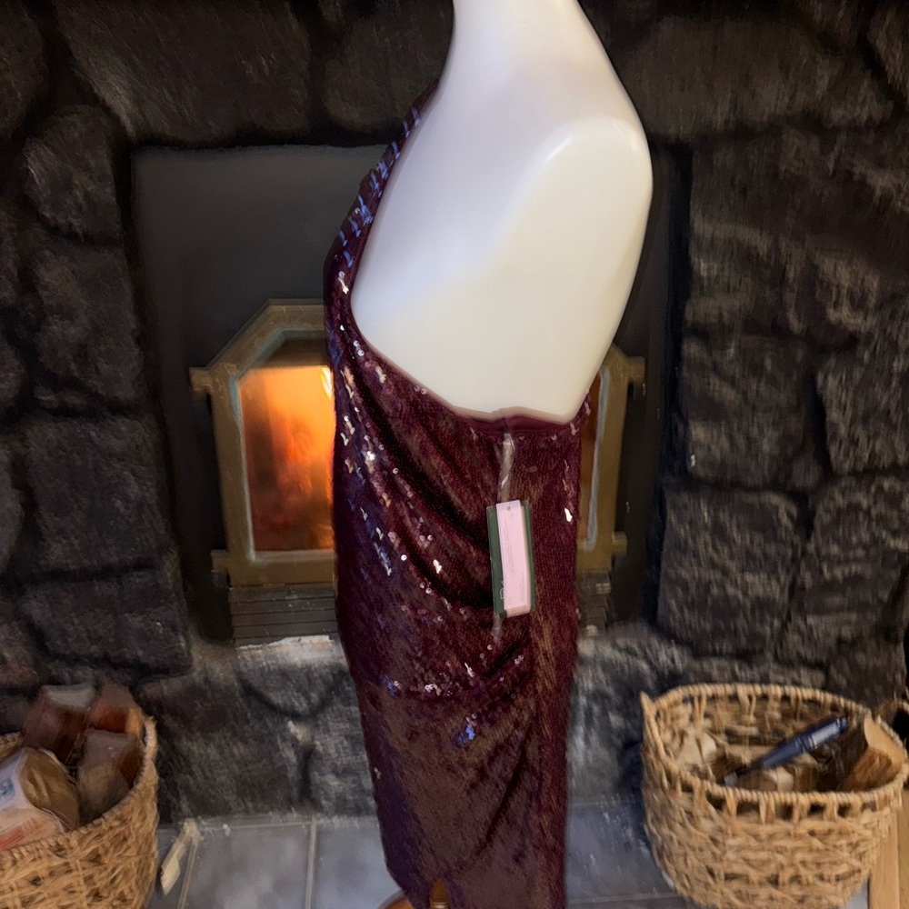 Wild Fable NWT XL Burgundy Sequin One-Shoulder Midi Dress - Picture 4 of 11